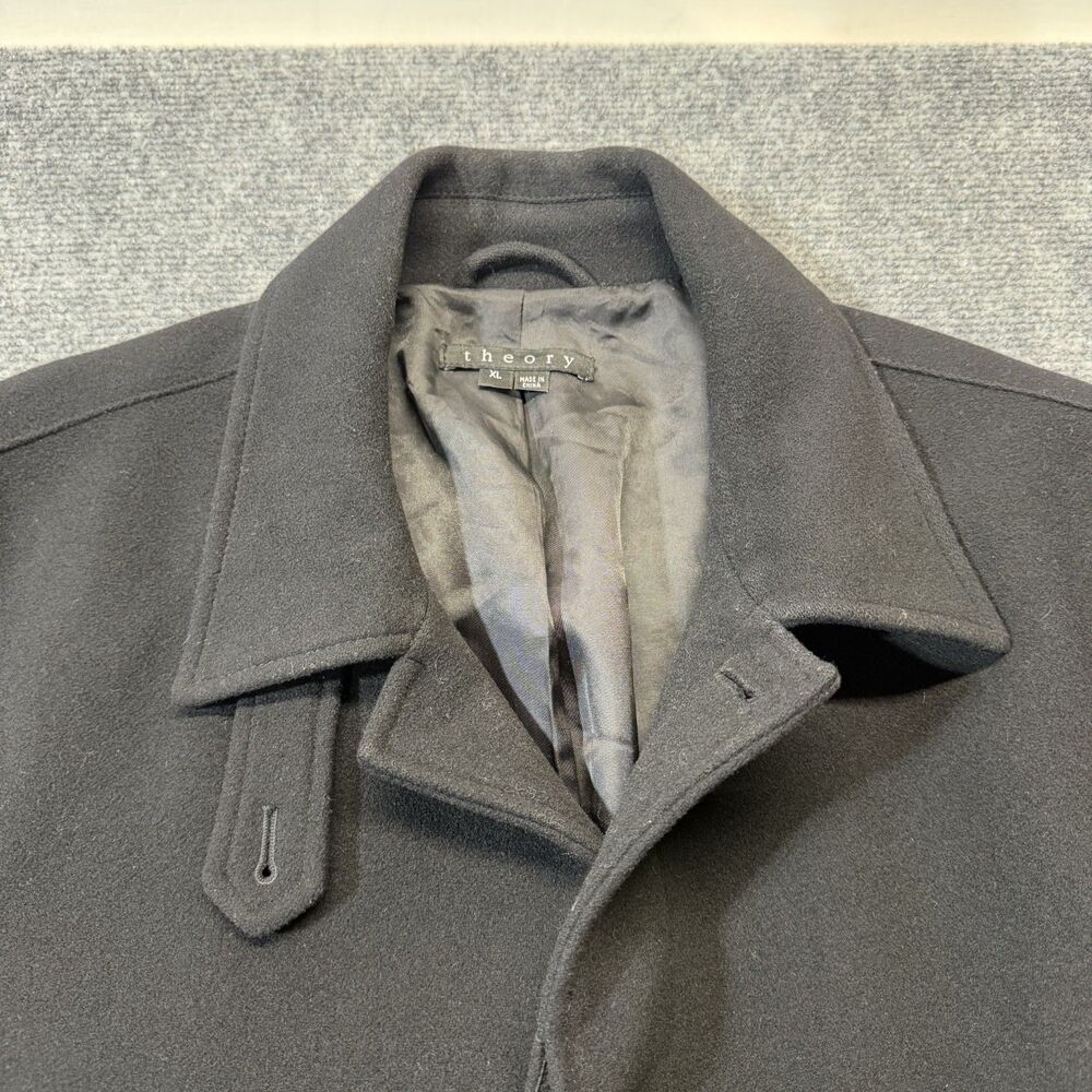 Theory Mens XL Black Wool Blend Overcoat Car Coat Jacket Hidden Zip Minimalist - Picture 3 of 9